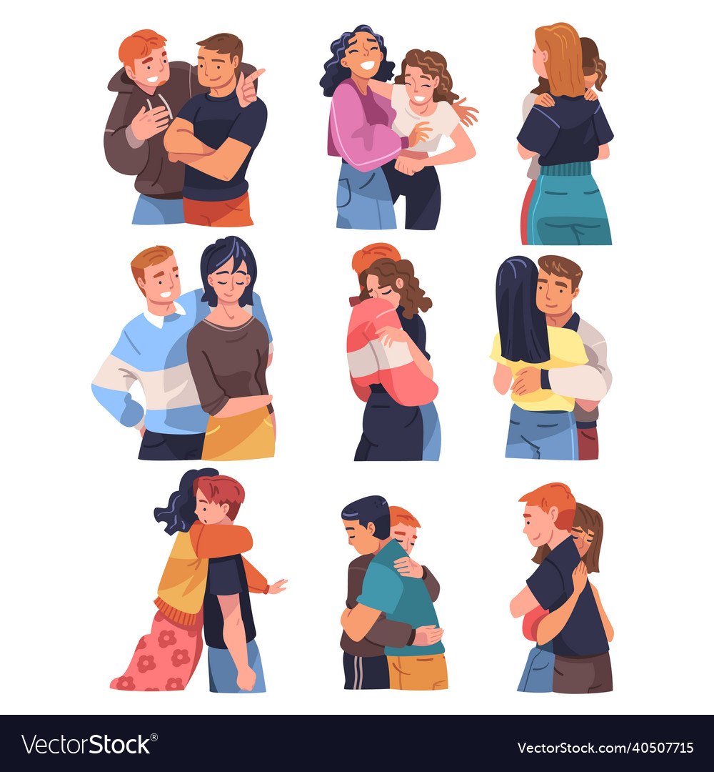 People character hugging and embracing each other