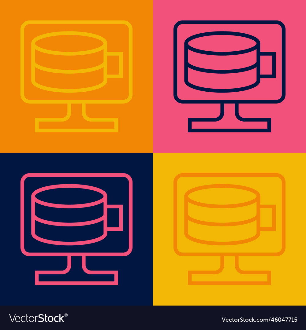 Pop art line cloud database icon isolated on color