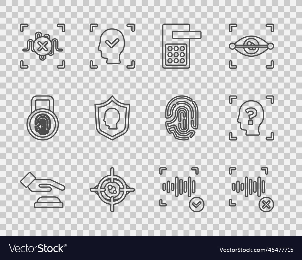 Set line palm print recognition rejection voice vector image Set line palm print recognition rejection voice