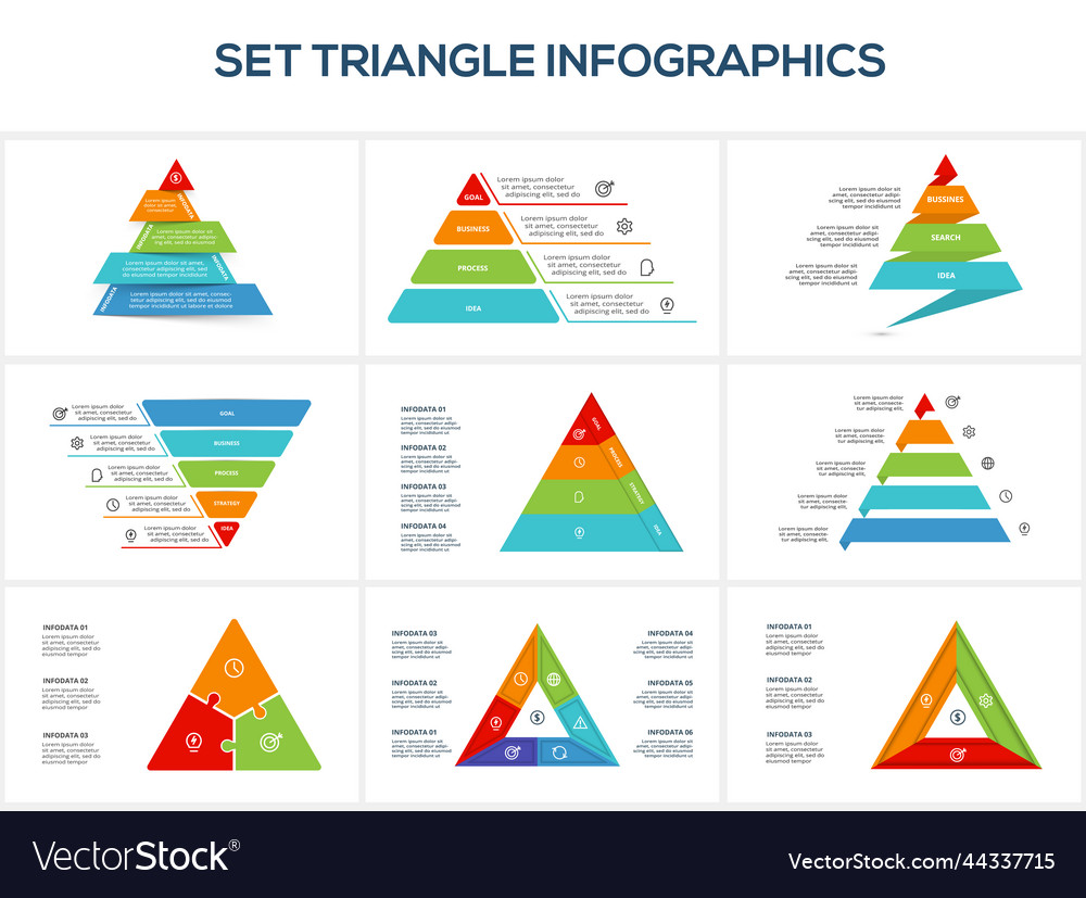 Set triangle with 3 5 6 elements infographic Vector Image Set triangle with 3 5 6 elements infographic