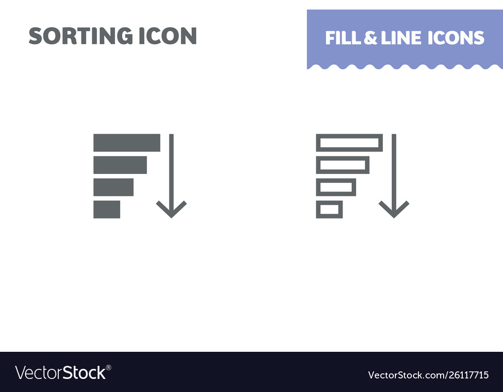 Sorting icon fill and line flat design vector image Sorting icon fill and line flat design