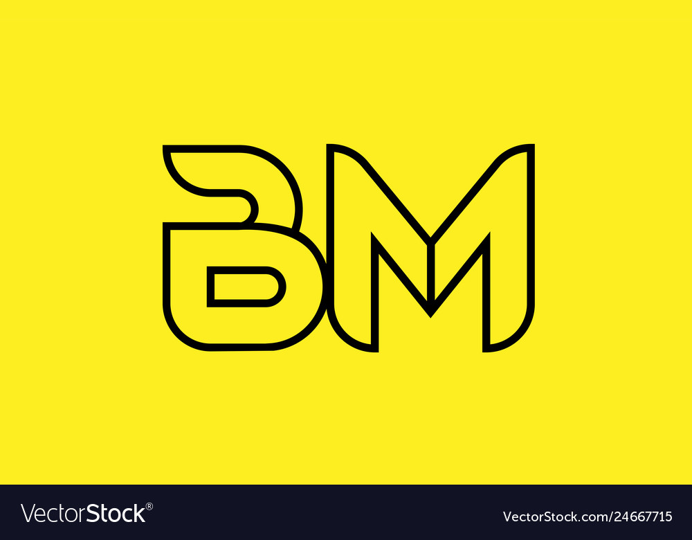 Yellow black line alphabet letter bm b m logo Vector Image