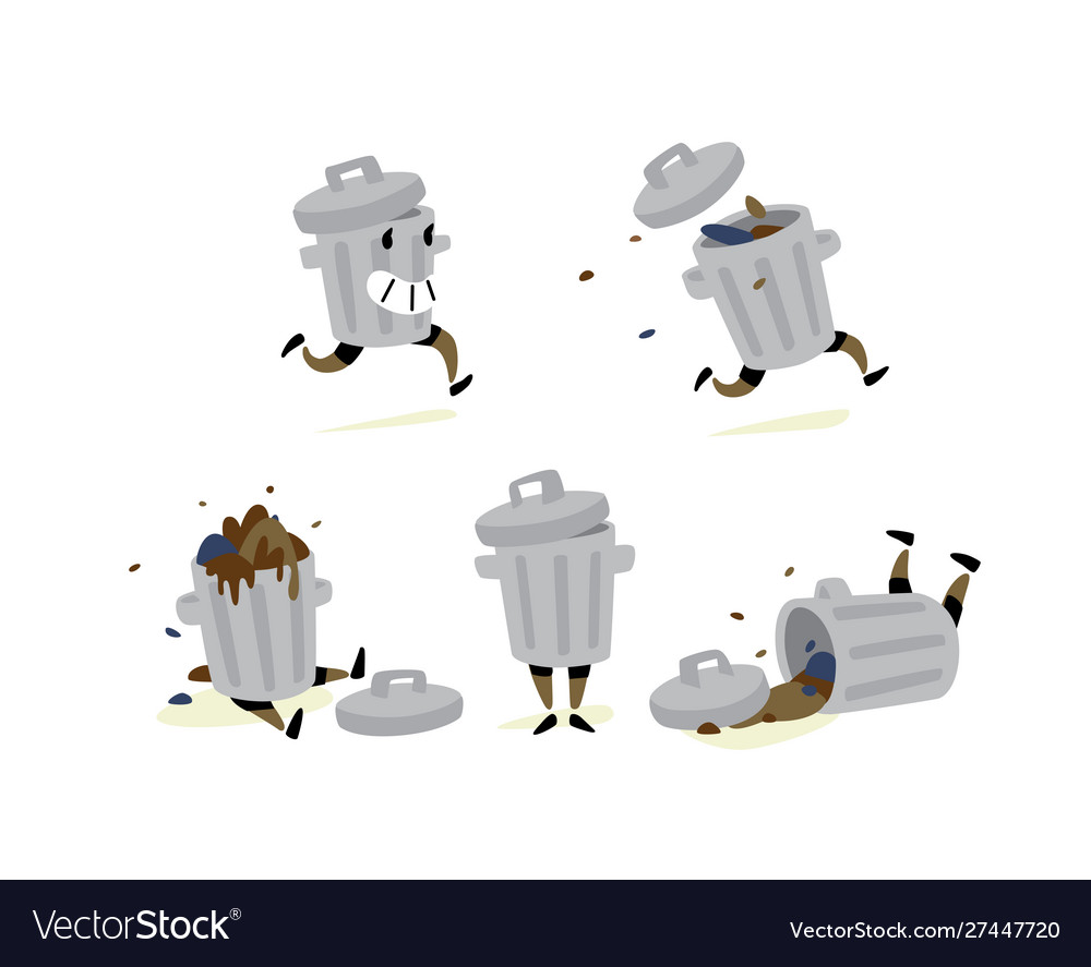A garbage can in different situations character