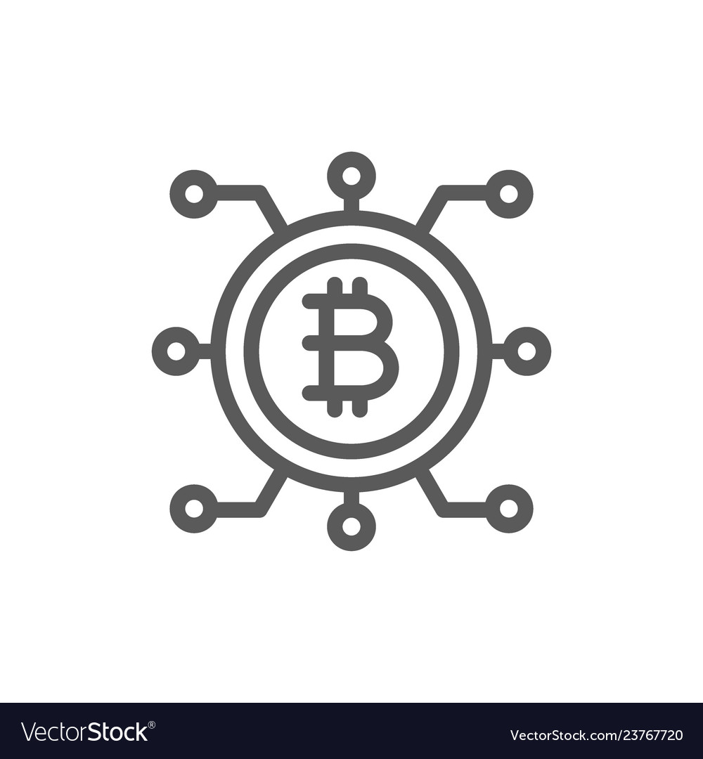 Bitcoin coin with closed contacts blockchain line vector image Bitcoin coin with closed contacts blockchain line