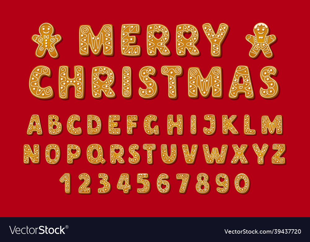 Christmas gingerbread alphabet font and numbers