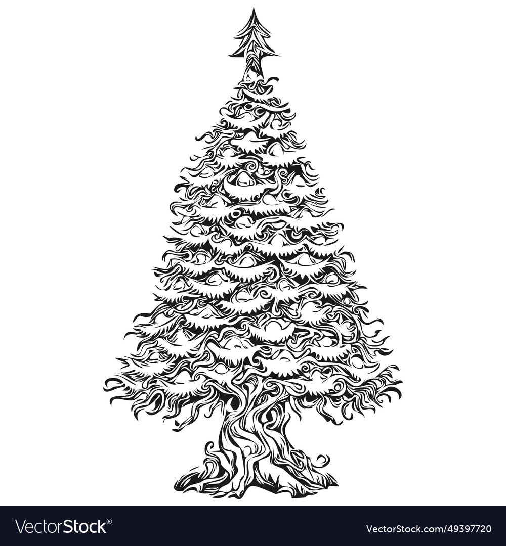 Christmas tree banner hand drawn vintage Vector Image