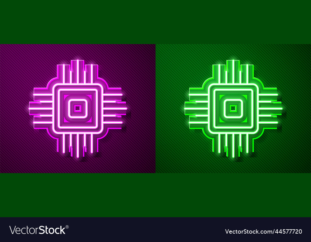 Glowing neon line computer processor vector image Glowing neon line computer processor