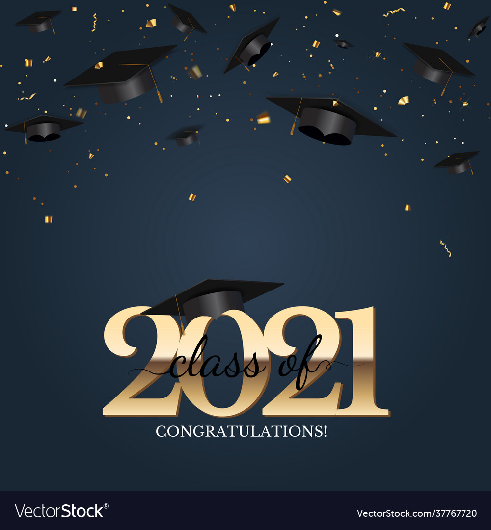 Graduation class 2021 with cap hat Royalty Free Vector Image