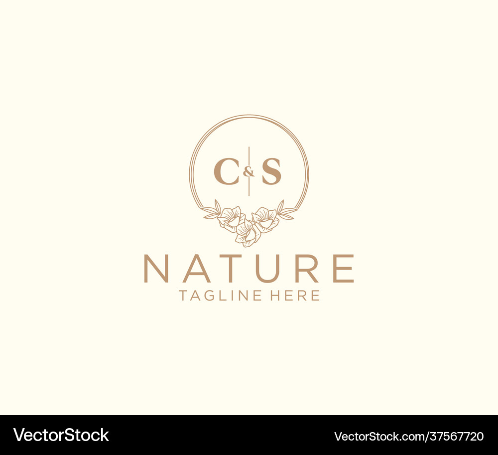 Initial cs letters floral frames botanical Vector Image