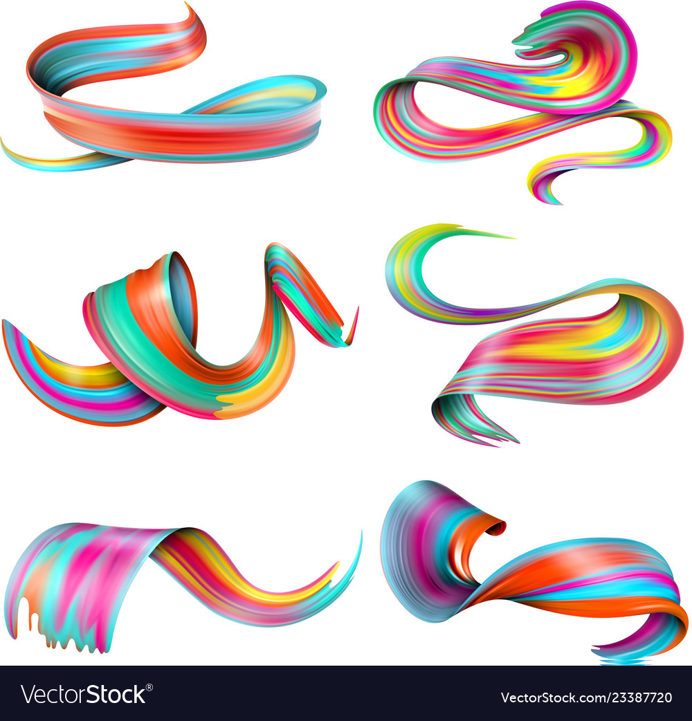 Realistic colorful brush strokes set Royalty Free Vector