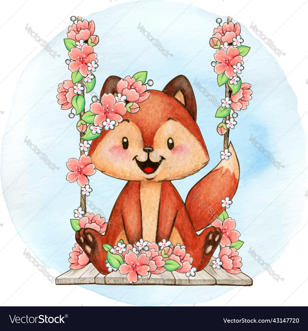 Watercolor woodland animal with cherry blossoms vector image Watercolor woodland animal with cherry blossoms