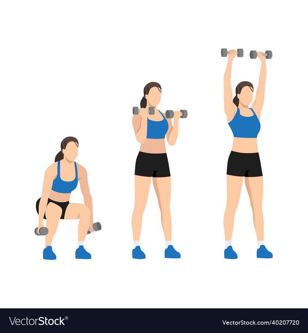 Woman doing squat to curl to press exercise Vector Image