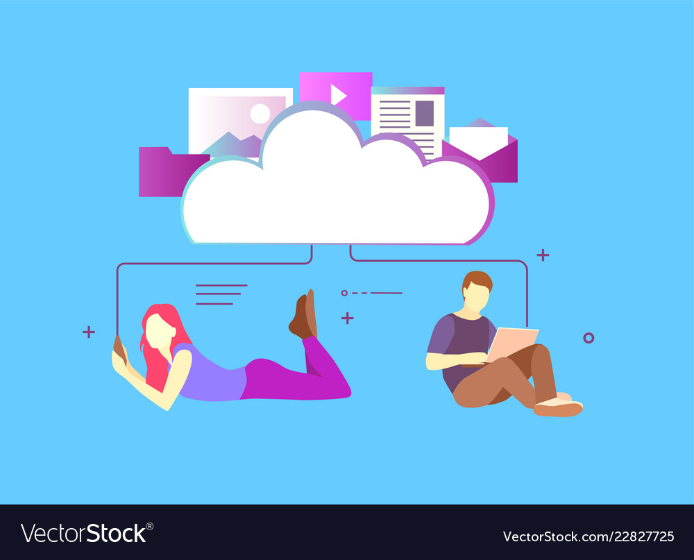 Computer device data cloud storage security flat vector image Computer device data cloud storage security flat