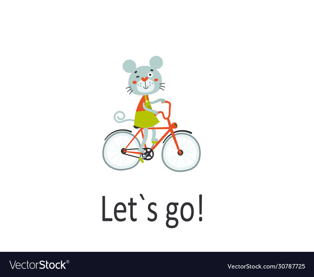 Happy mouse riding bike pleasure trip concept