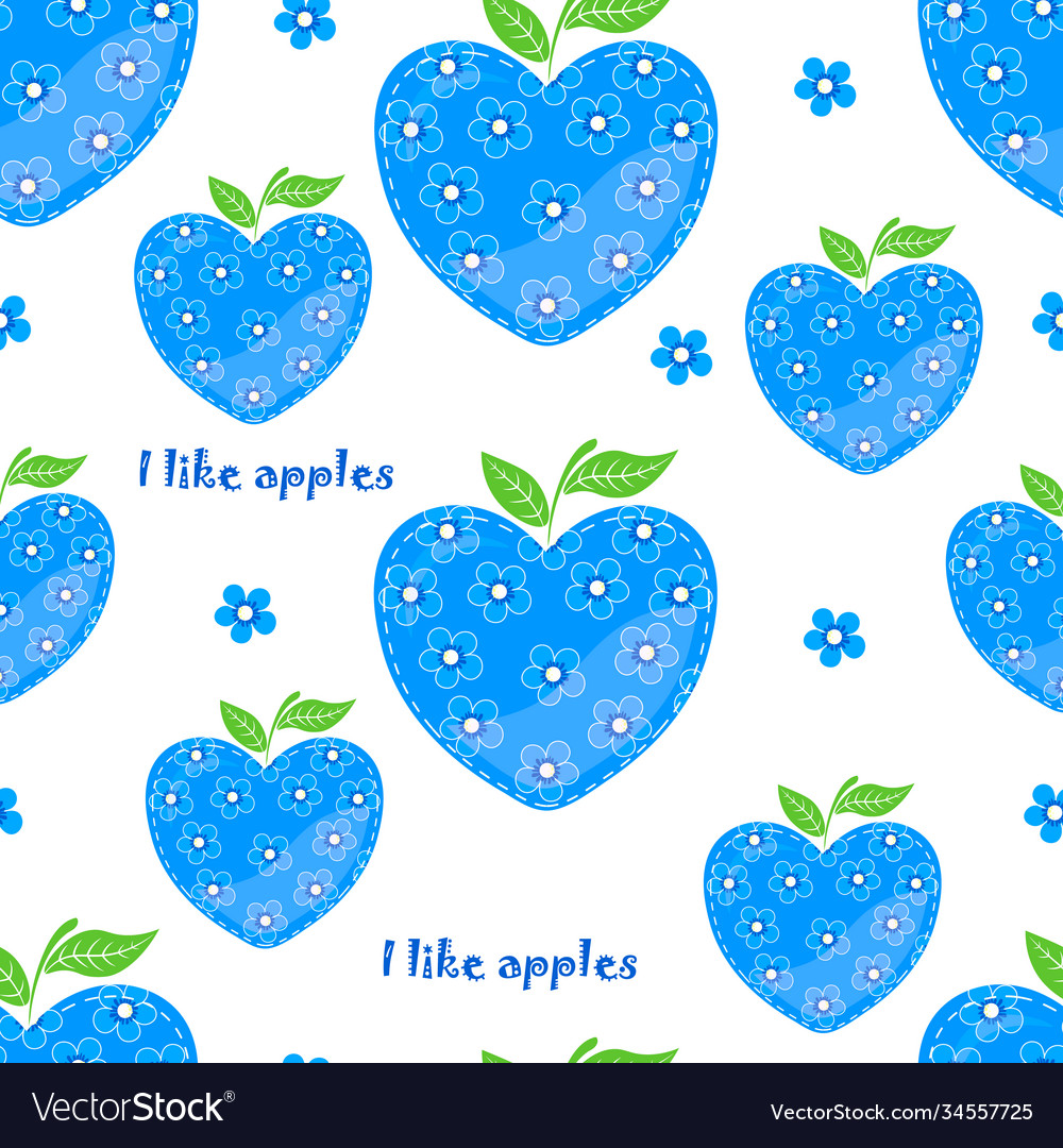 Seamless pattern with abstract apples and flowers