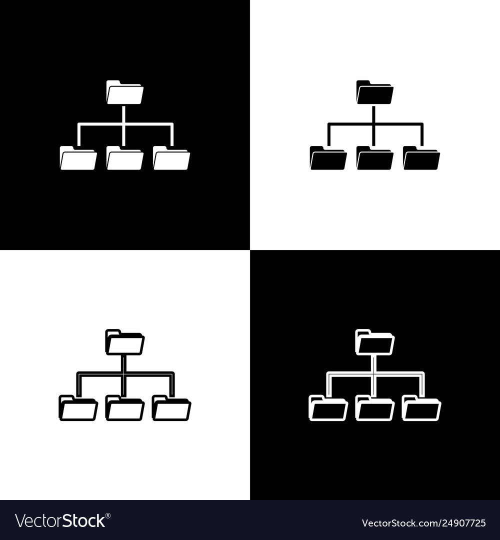 Set folder tree icons isolated on black and white