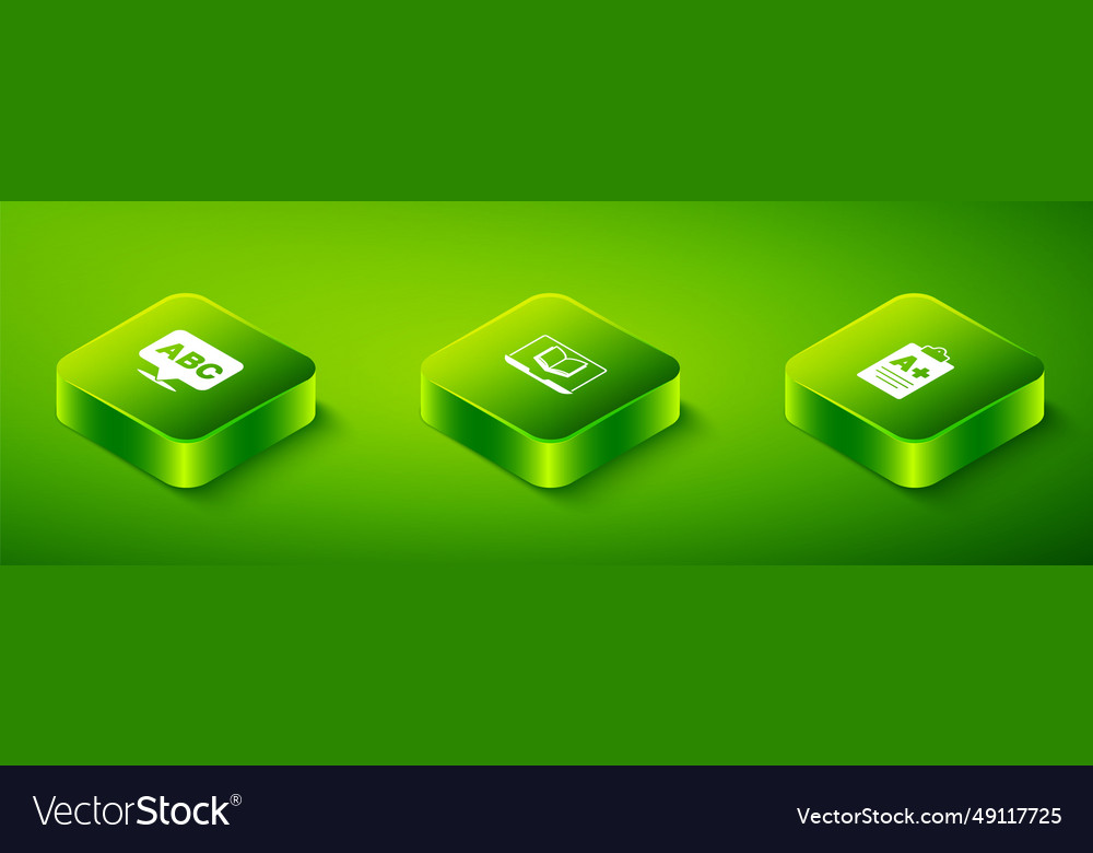 Set isometric online class exam sheet with a plus
