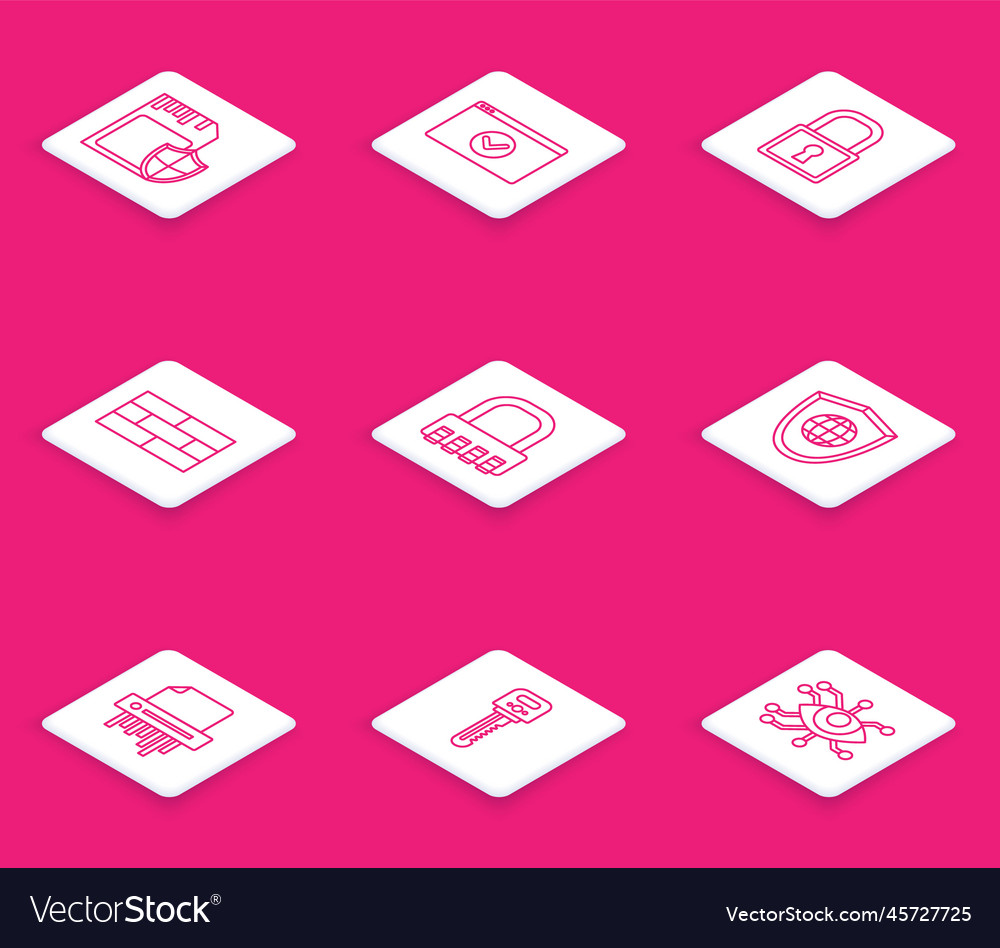 Set line sd card and shield secure your site vector image Set line sd card and shield secure your site