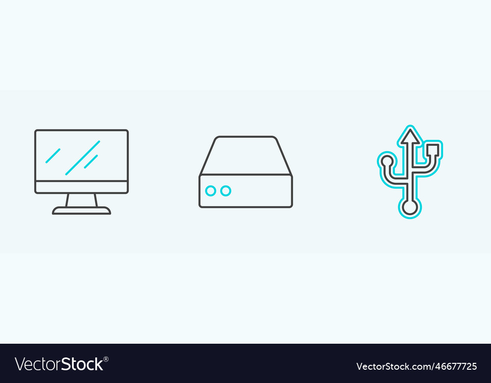 Set line usb computer monitor screen and server Vector Image Set line usb computer monitor screen and server