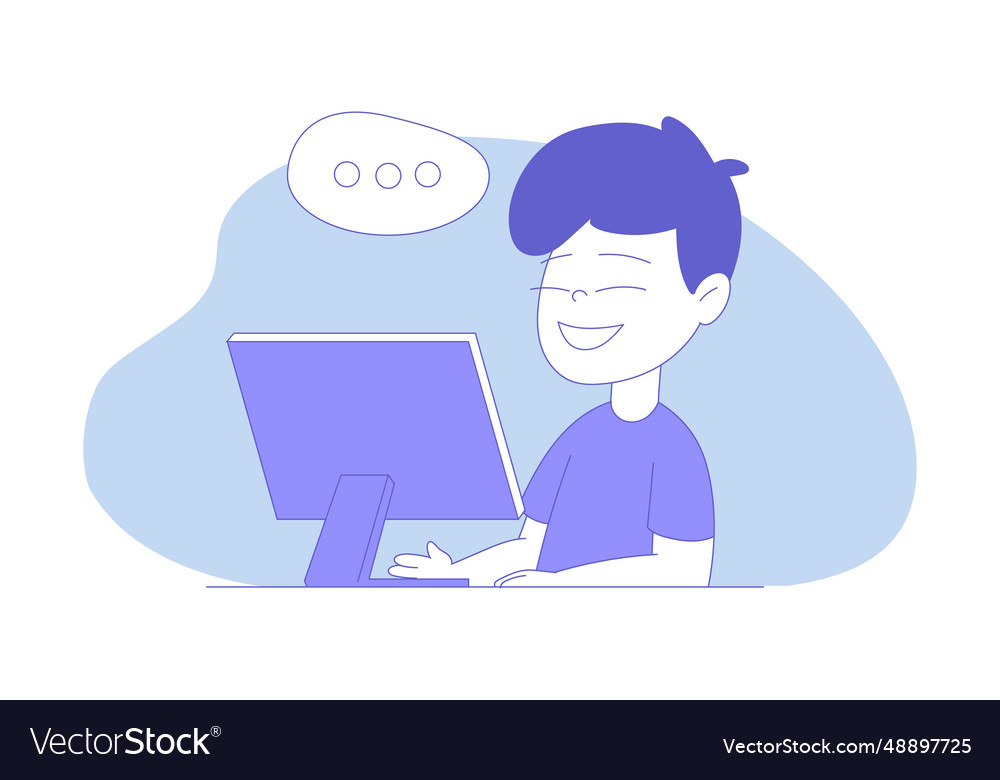 Smiling boy first grader sitting at desk in front vector image Smiling boy first grader sitting at desk in front