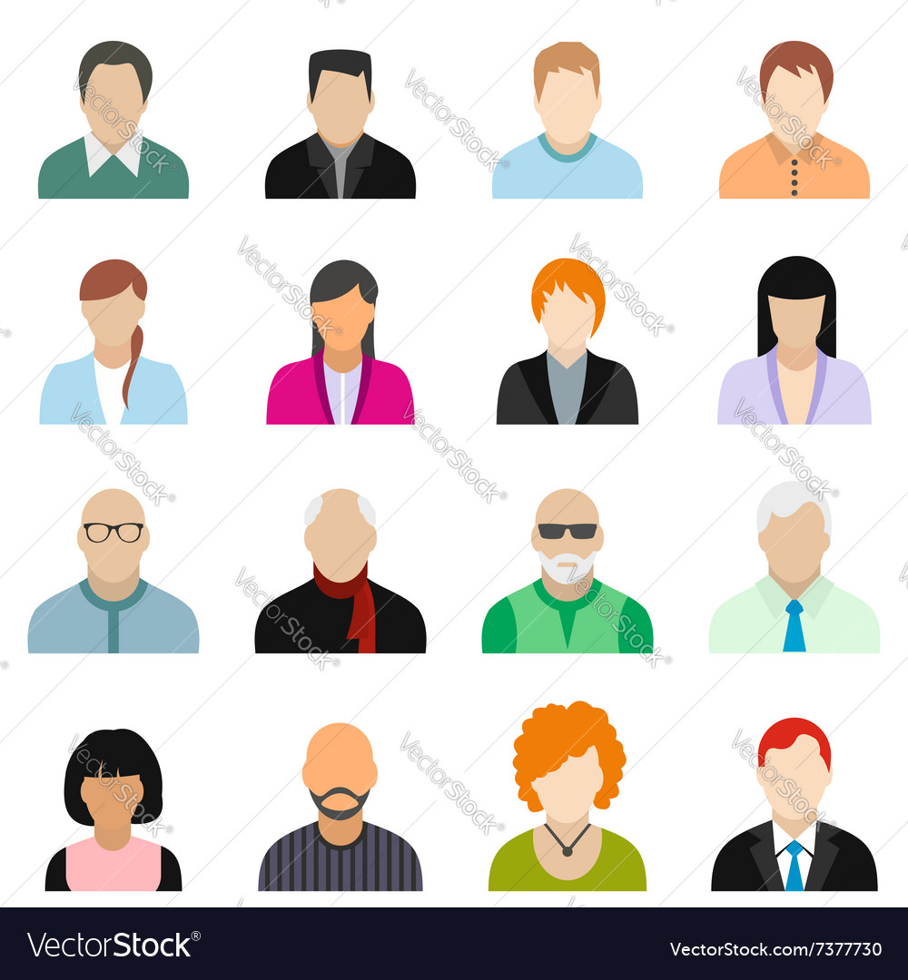 16 characters flat icons set Royalty Free Vector Image