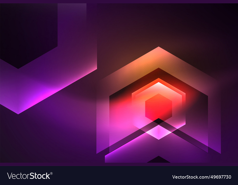 Arrow hexagon neon light glowing shapes background