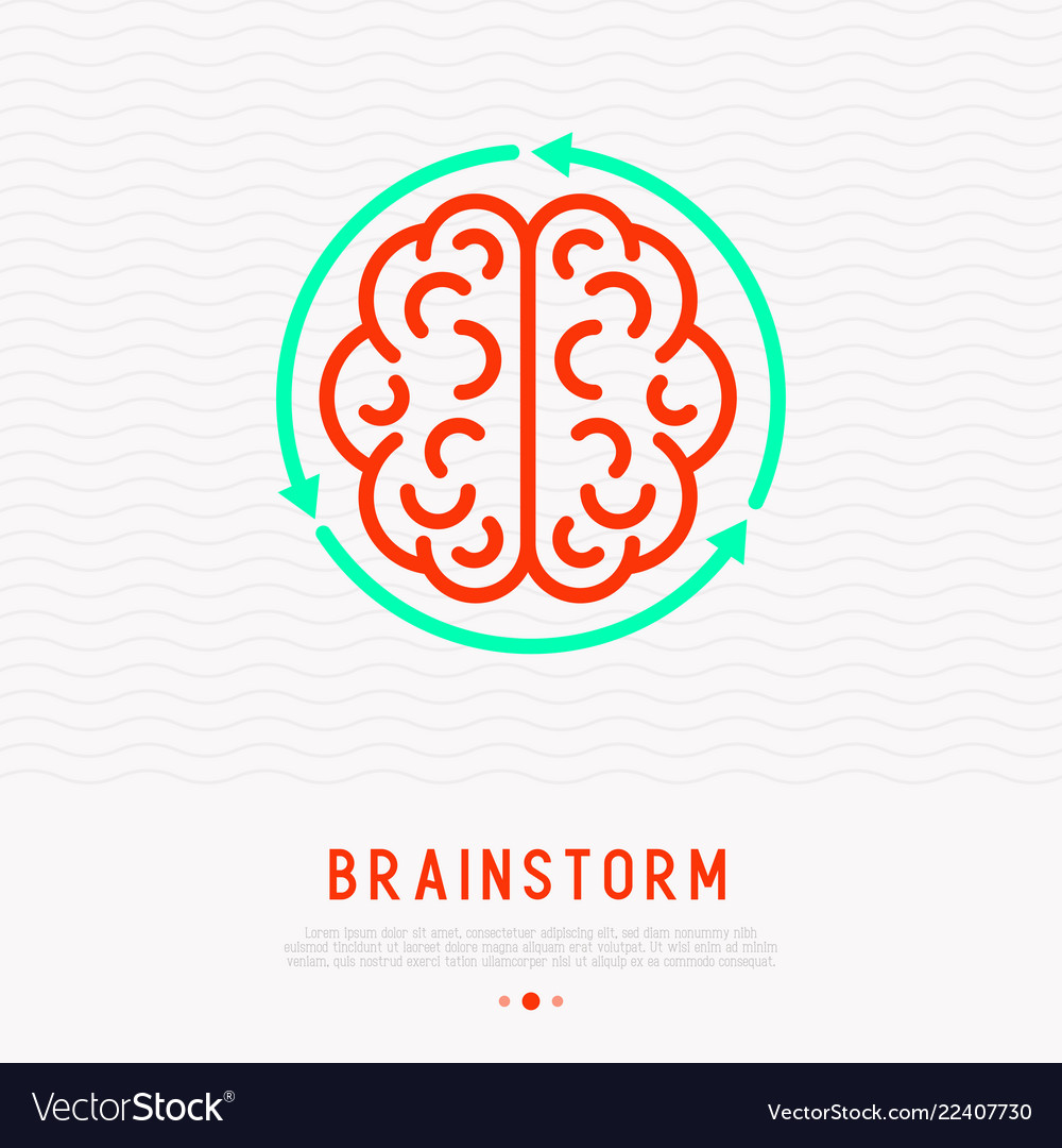 Brainstorm thin line icon brain in arrows