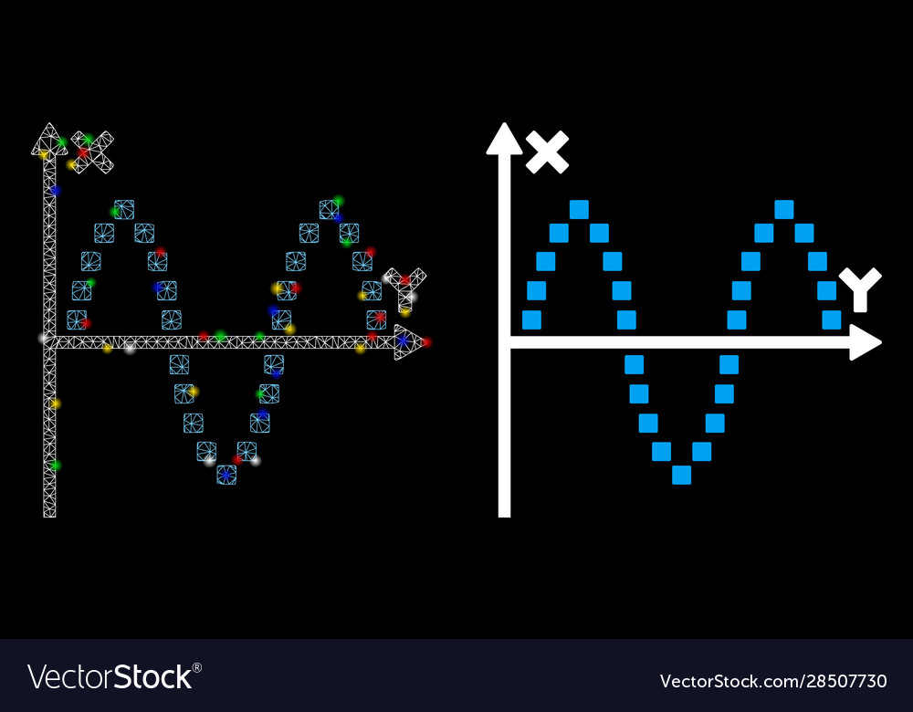 Bright mesh wire frame sinusoid plot icon