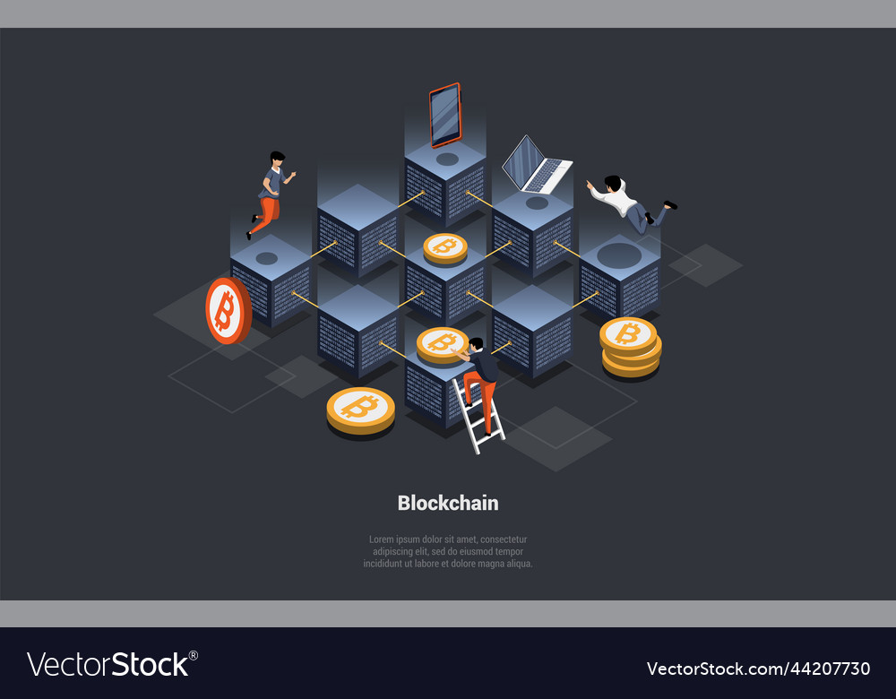 Concept of blockchain and cryptocurrency team vector image Concept of blockchain and cryptocurrency team