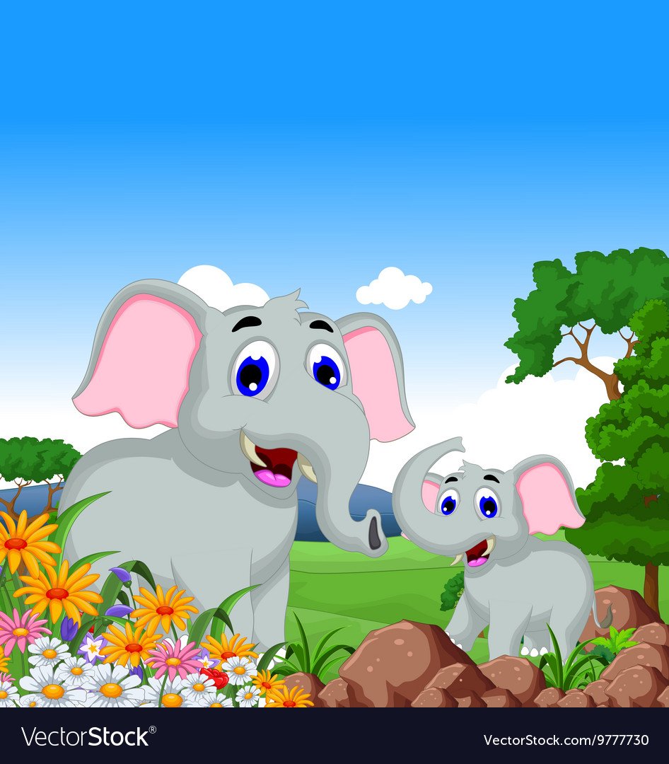 Cute elephant cartoon in jungle Royalty Free Vector Image