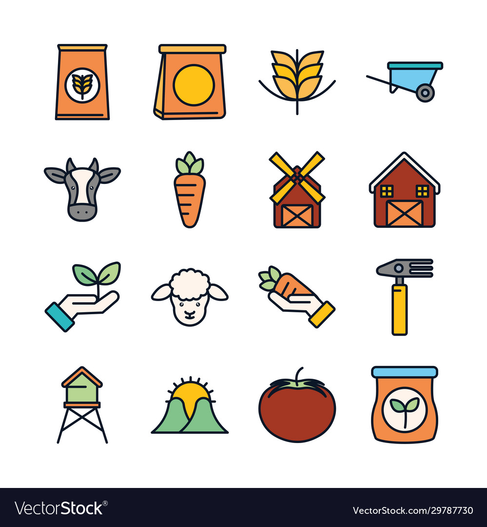 Isolated agronomy line fill style icon set Vector Image Isolated agronomy line fill style icon set