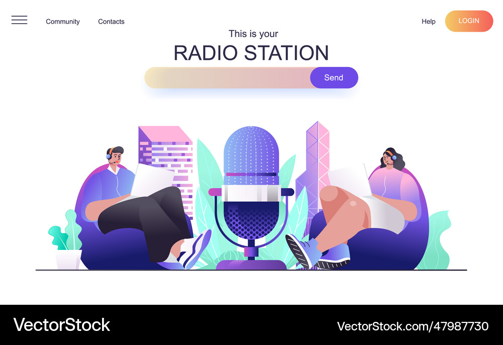 Radio station web concept for landing page Vector Image