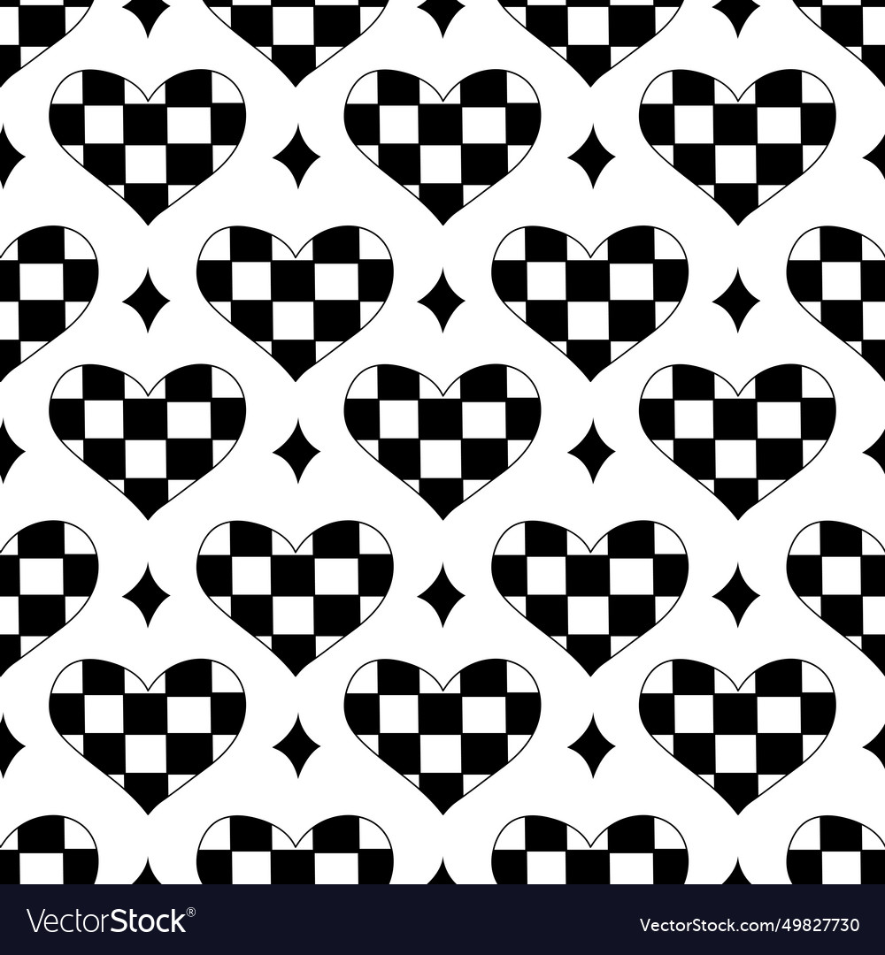 Seamless pattern with heart in chessboard and star vector image Seamless pattern with heart in chessboard and star