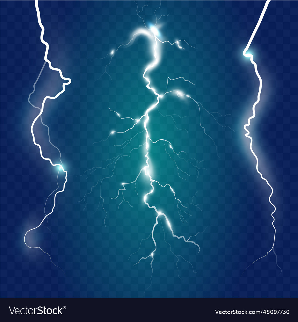 Set of isolated lightning effects on blue Vector Image