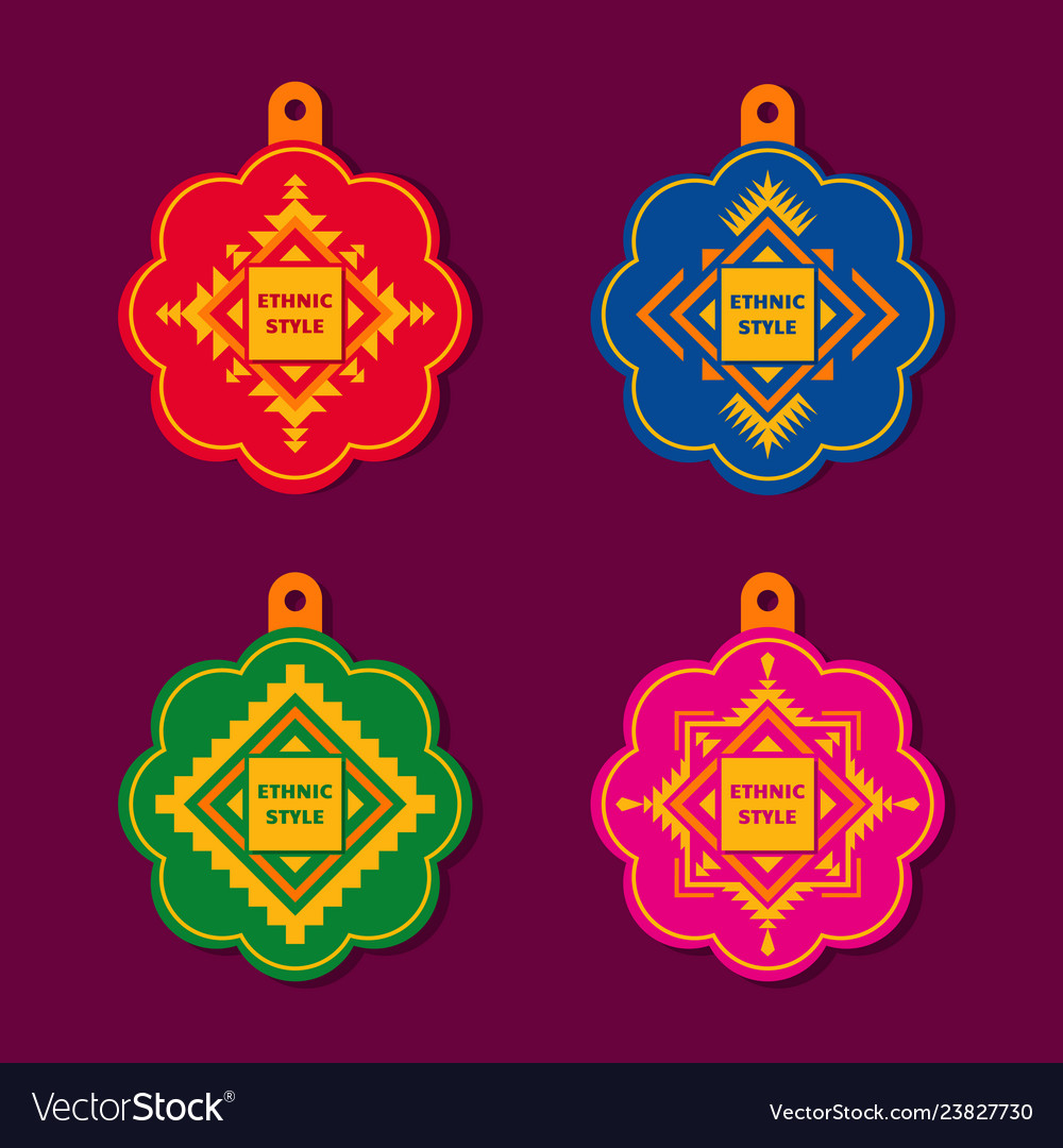 Set of tags in ethnic geometric style