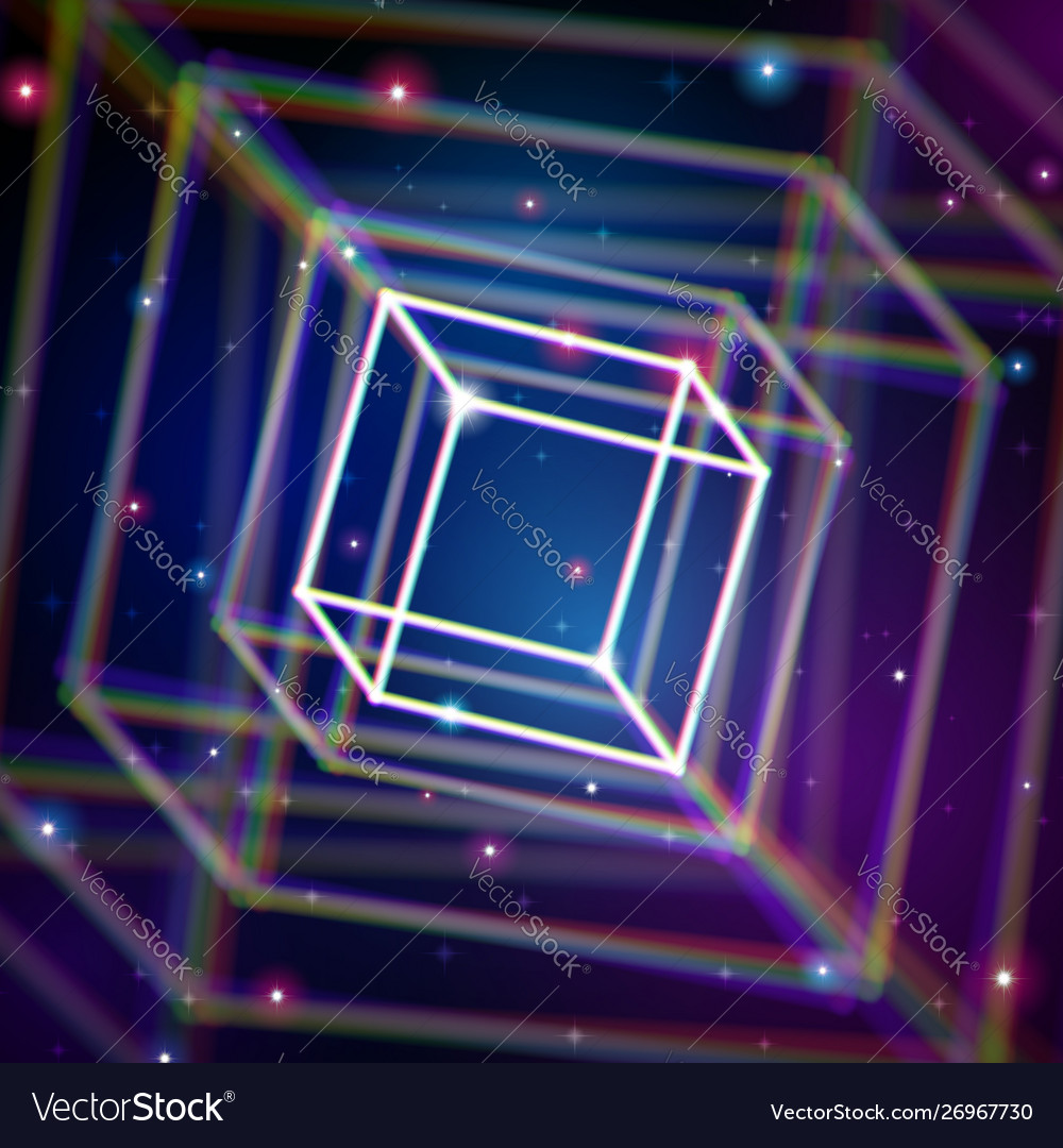 Shiny cube with color aberrations in space