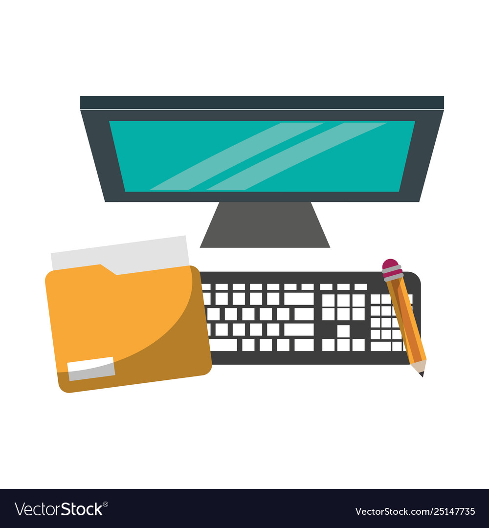 Computer with penciland document vector image Computer with penciland document