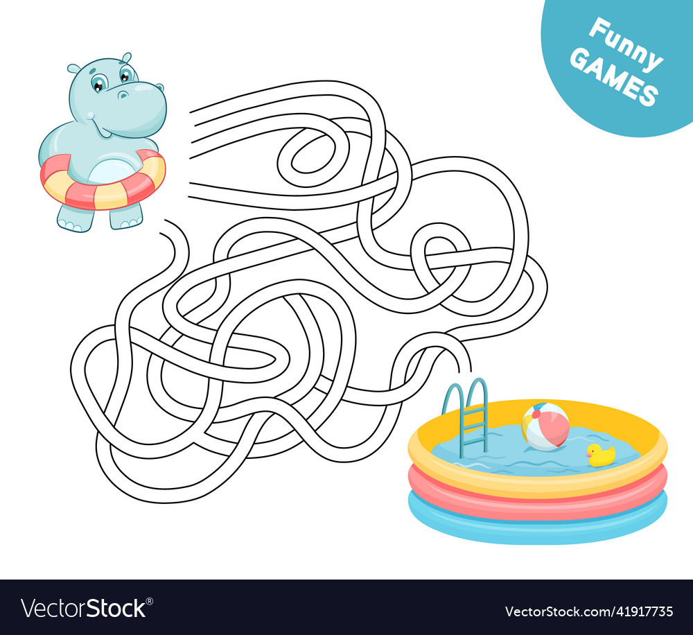 Game for kids with maze hand drawn cute hippo