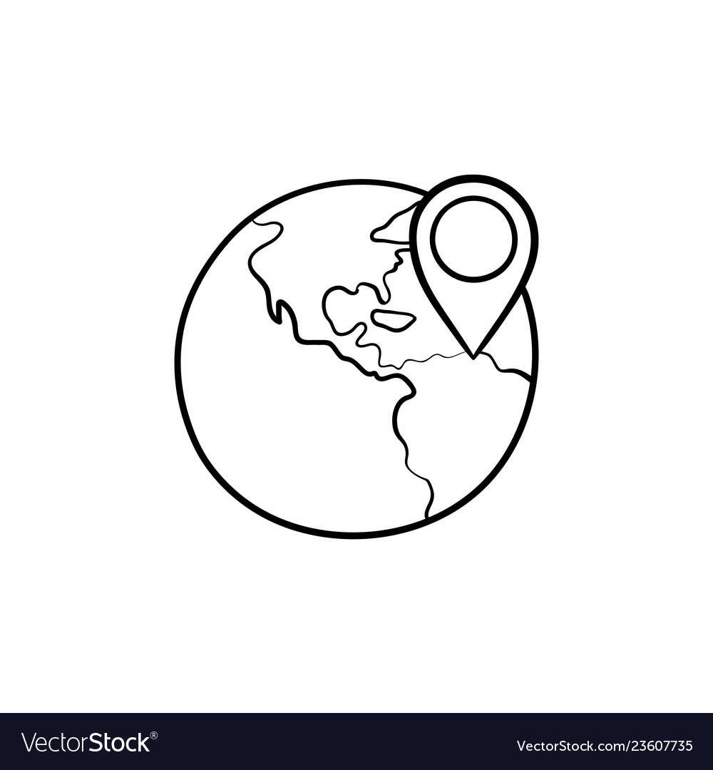 Globe with pointer mark hand drawn outline doodle