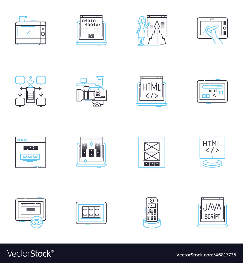 Information systems linear icons set database