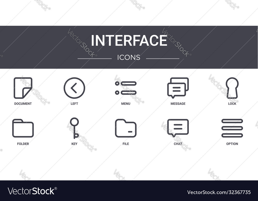 Interface concept line icons set contains vector image Interface concept line icons set contains