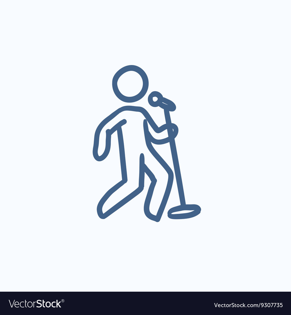 Man singing with microphone sketch icon