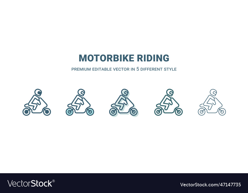 Motorbike riding icon in 5 different style vector image Motorbike riding icon in 5 different style
