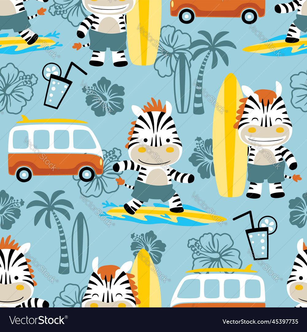 Seamless pattern of zebra with tropical elements