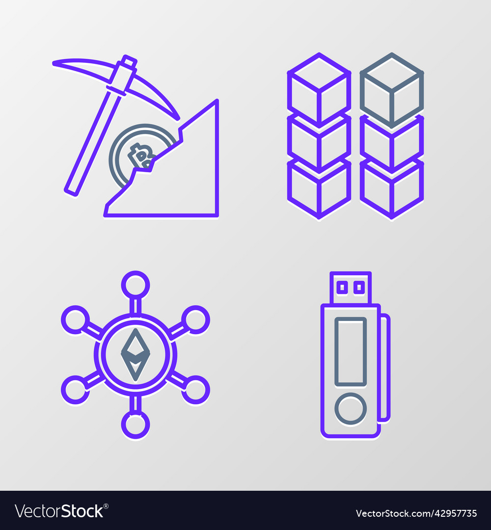 Set line usb flash drive blockchain technology vector image Set line usb flash drive blockchain technology