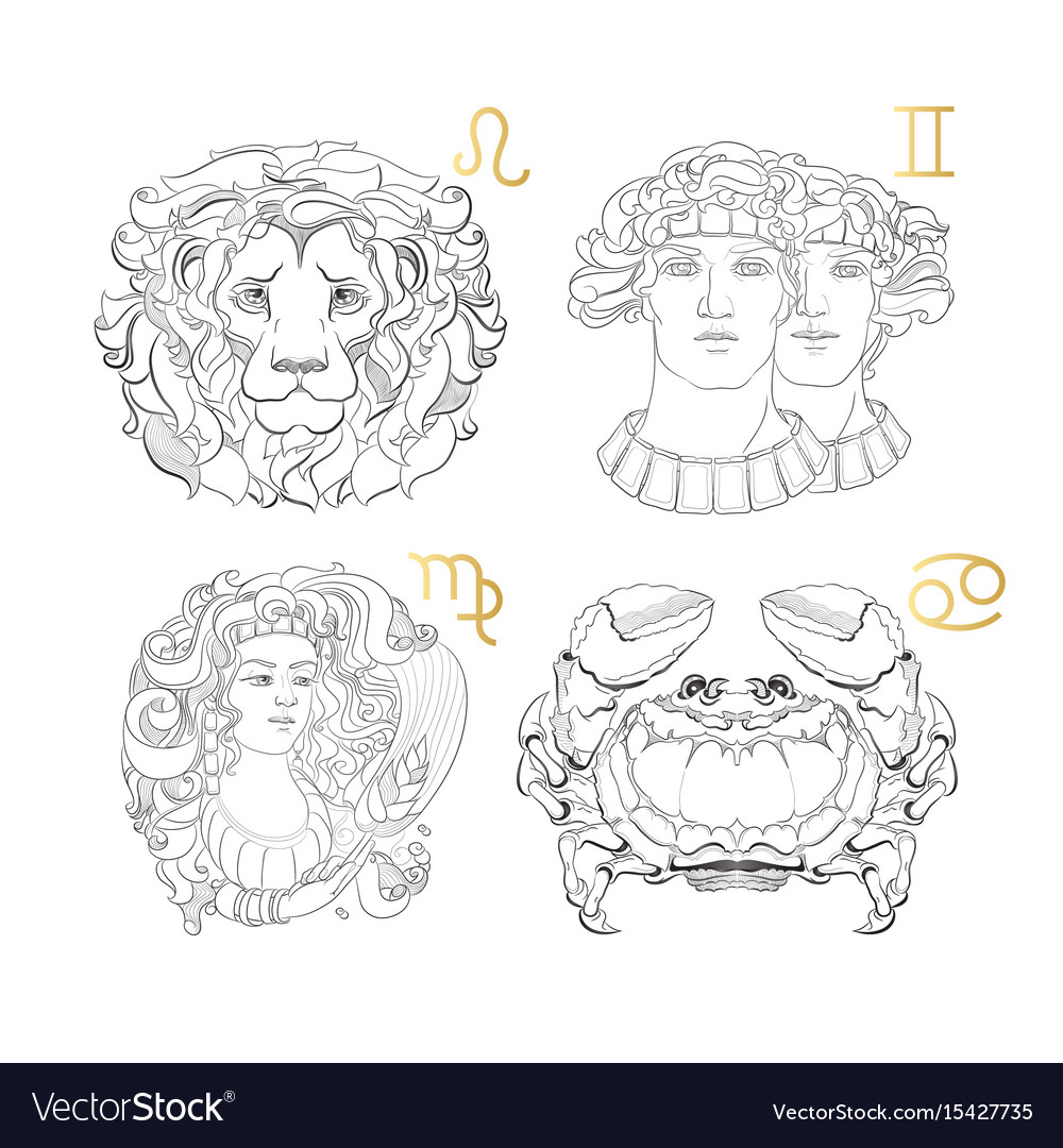 Zodiac Leo Gemini Virgo Cancer Line Art