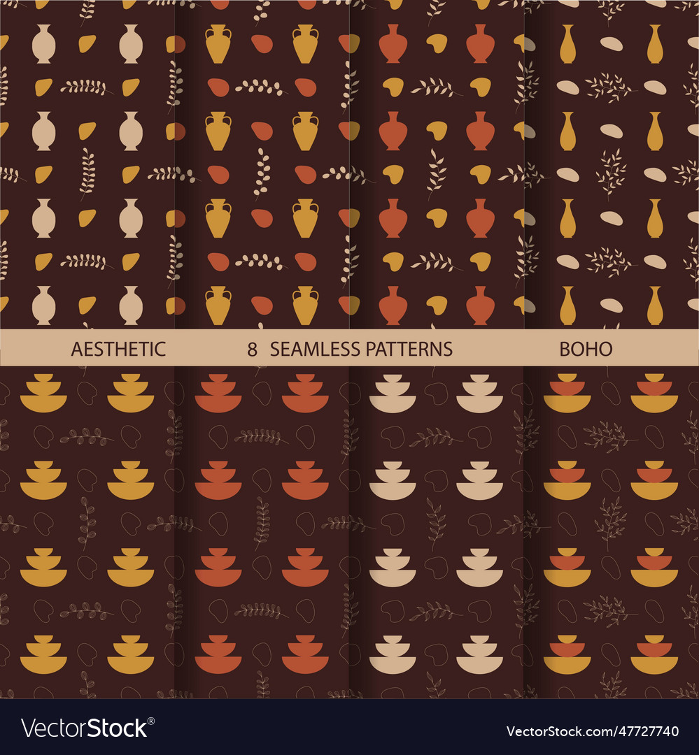 Aesthetic patterns boho set of seamless vector image Aesthetic patterns boho set of seamless