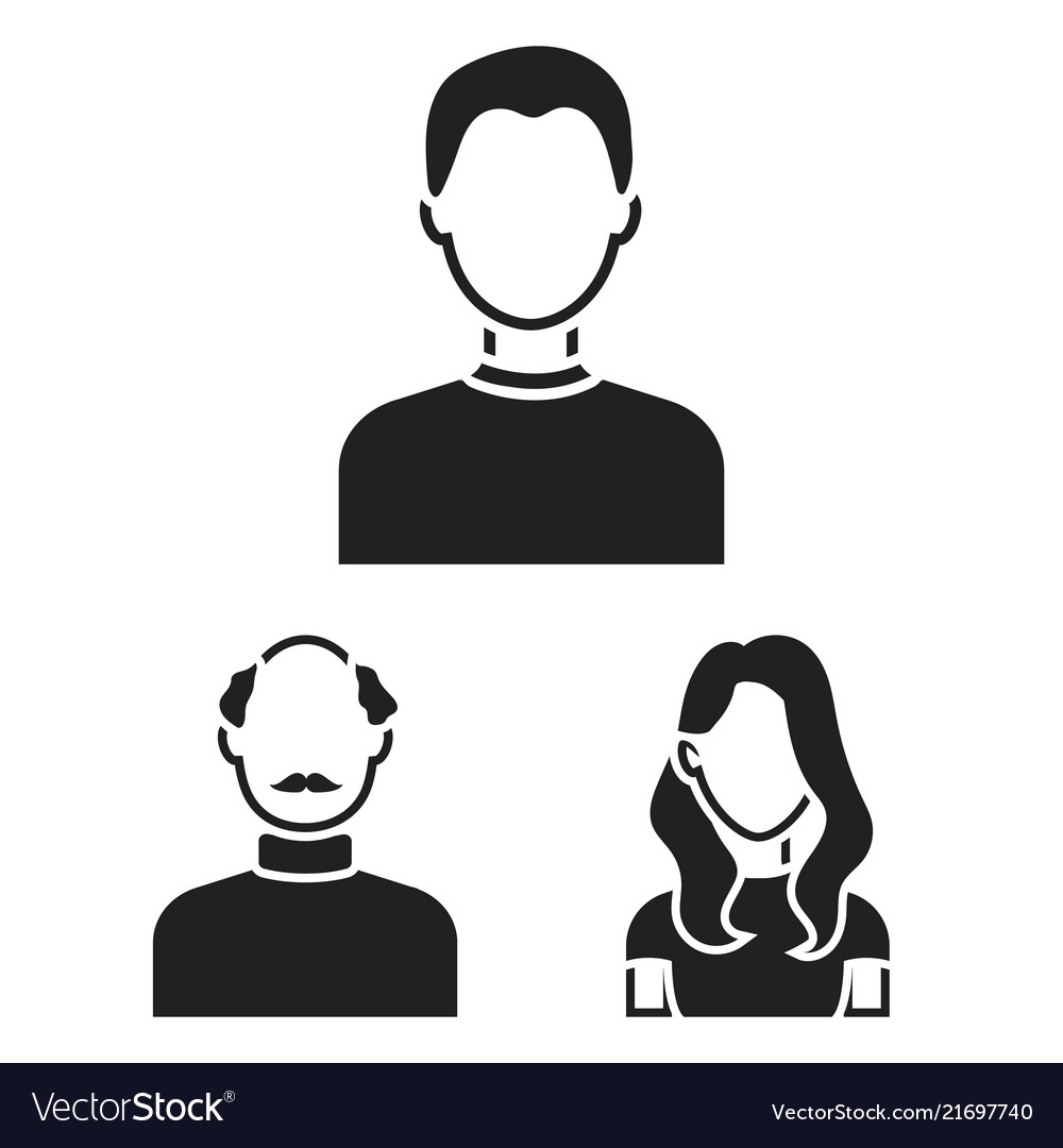 Avatar and face black icons in set collection