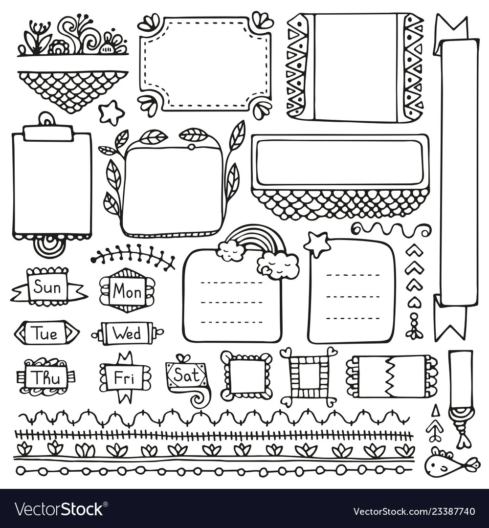 Bullet journal hand drawn elements Royalty Free Vector Image