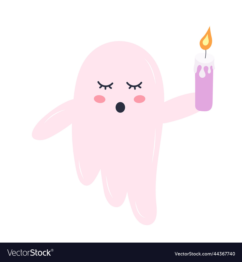 Cute pink ghost with a candle vector image Cute pink ghost with a candle